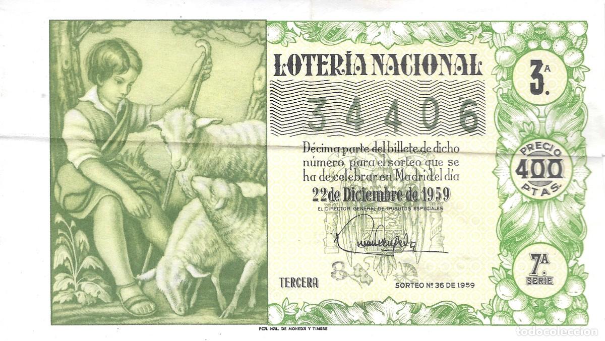 National Spanish Lottery: LOTER&Iacute;A NACIONAL. SORTEO 36 DE 1959