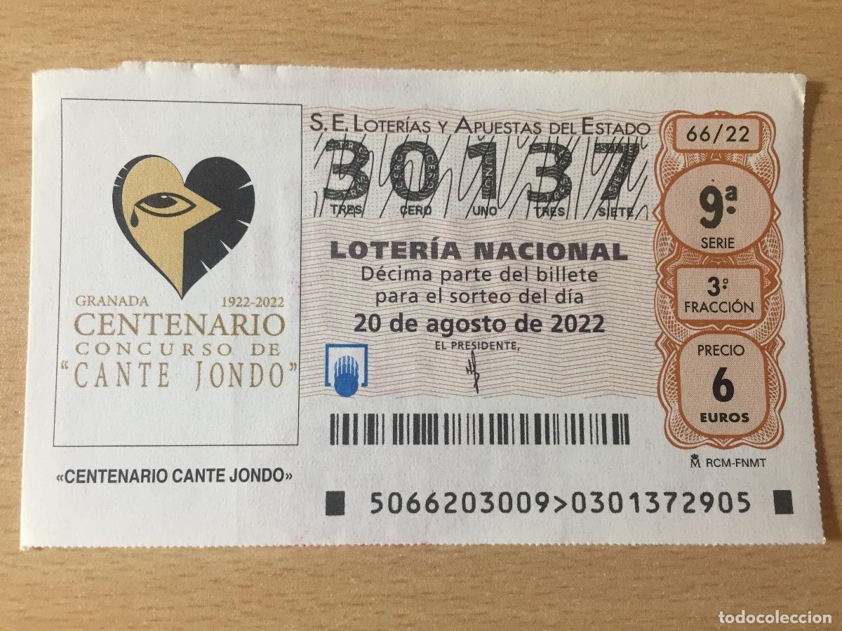 Nationale spanische Lotterie: LOTERIA NACIONAL - 20-08-2022 - 30137 - CENTENARIO CONCURSO CANTE JONDO GRANADA