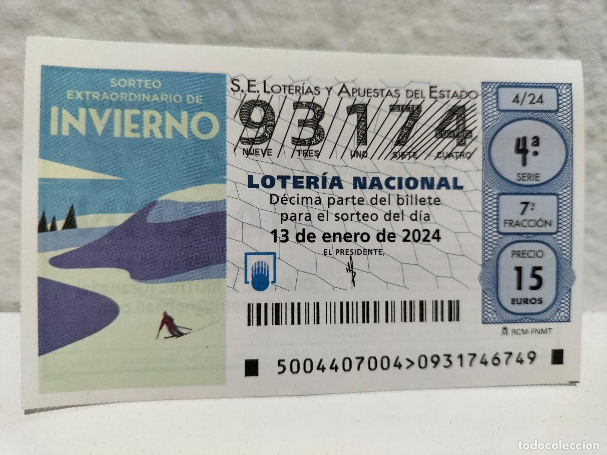 Loter&iacute;a Nacional: 1 DECIMO LOTERIA NACIONAL SABADO 13 ENERO 2024 - 4/24 - INVIERNO - SORTEO EXTRAORDINARIO - ESQUI
