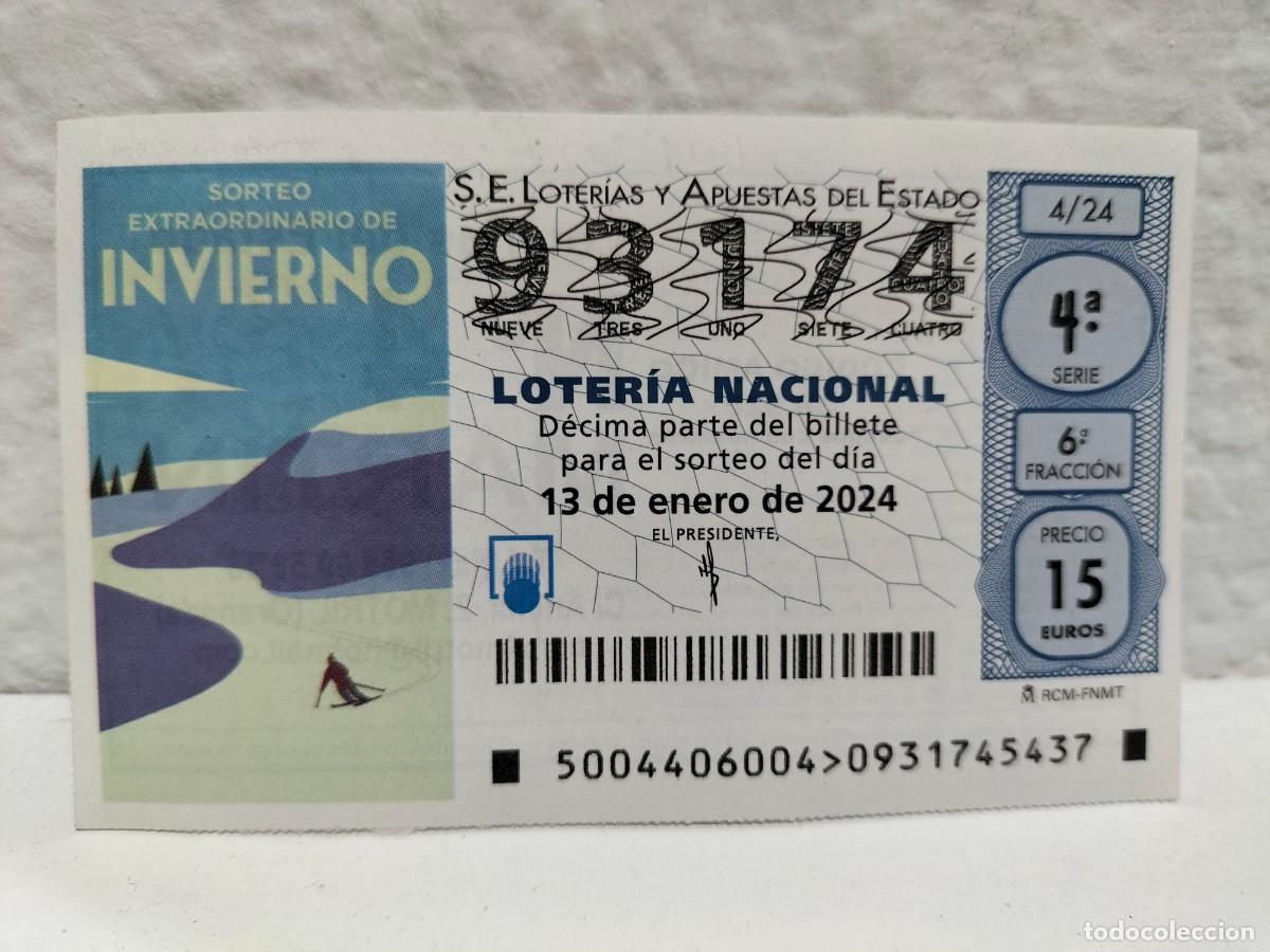 Loter&iacute;a Nacional: 1 DECIMO LOTERIA NACIONAL SABADO 13 ENERO 2024 - 4/24 - INVIERNO - SORTEO EXTRAORDINARIO - ESQUI