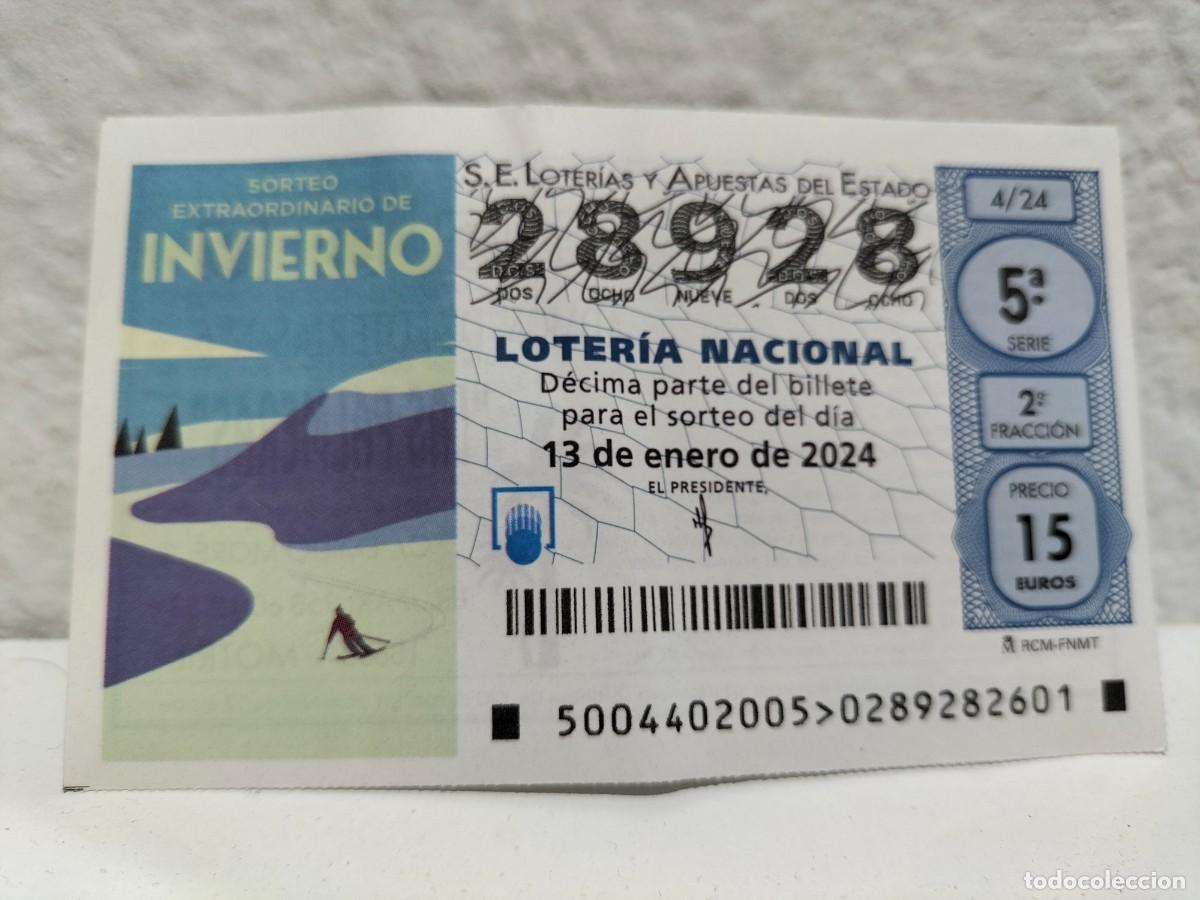 Loter&iacute;a Nacional: 1 DECIMO LOTERIA NACIONAL SABADO 13 ENERO 2024 - 4/24 - INVIERNO - SORTEO EXTRAORDINARIO - ESQUI