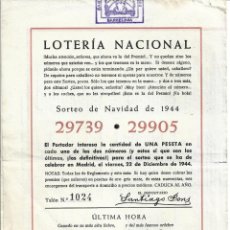 Lotería Nacional: 2087.-LOTERIA NACIONAL-SORTEO DE NAVIDAD 1944-APUMTACION DE LIBRERIA PONS PADROS