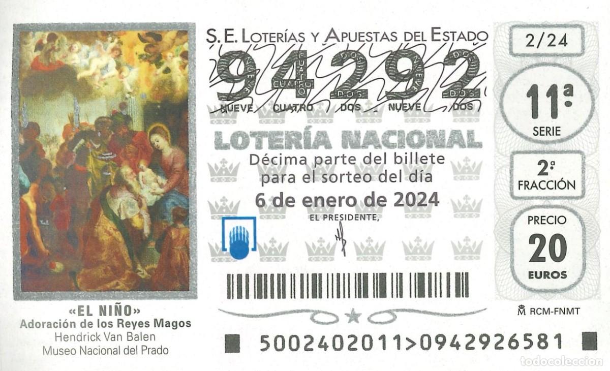 Loter&iacute;a Nacional: LOTERIA NACIONAL - 94292 - 6 ENERO 2024 - EL NI&Ntilde;O - ADORACION DE LOS REYES MAGOS - MUSEO EL PRADO