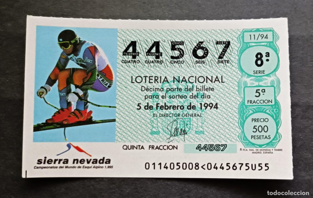 Loter&iacute;a Nacional: Loter&iacute;a Nacional 5 Febrero. 1994. Sorteo 11/94. Campeonato Esqu&iacute; Alpino Sierra Nevada. N&ordm; 44567.