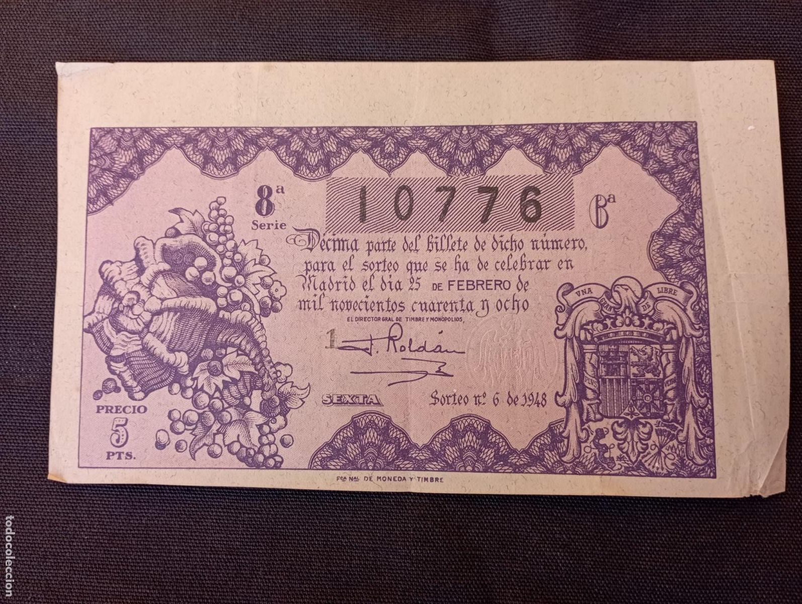Nationale spanische Lotterie: D&Eacute;CIMO DE LOTER&Iacute;A DEL A&Ntilde;O 1948, SORTEO N&deg; 6 DEL 25/2/1948.
