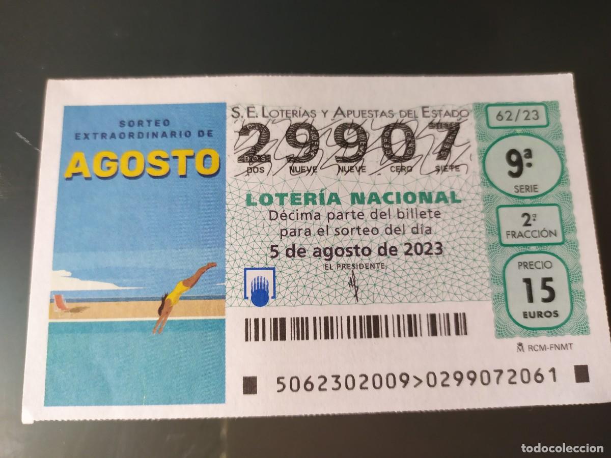 National Spanish Lottery: 1 DECIMO LOTERIA NACIONAL SABADO 5 AGOSTO 2023 - 62/23 SORTEO EXTRAORDINARIO AGOSTO PISCINA