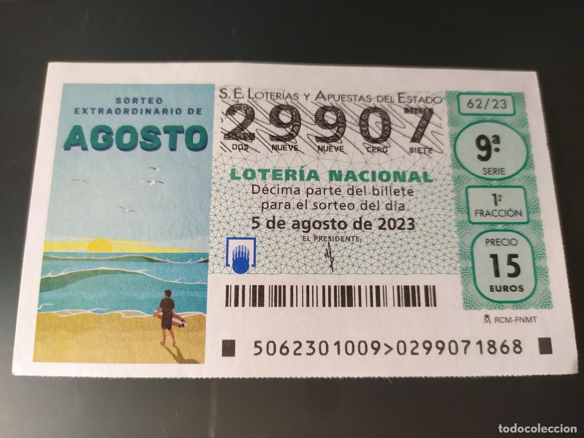 National Spanish Lottery: 1 DECIMO LOTERIA NACIONAL SABADO 5 AGOSTO 2023 - 62/23 SORTEO EXTRAORDINARIO AGOSTO SURF PLAYA