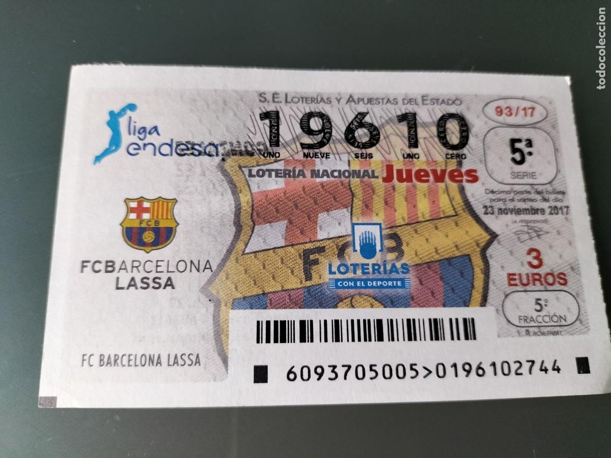 National Spanish Lottery: 1 DECIMO LOTERIA NACIONAL JUEVES - 23 NOVIEMBRE 2017 - 93/17 BALONCESTO LIGA ENDESA - F.C BARCELONA