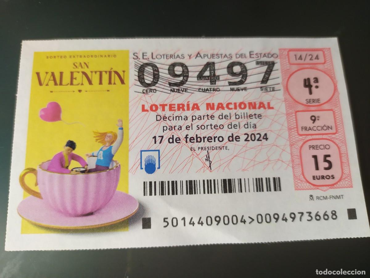Lotteria Nationale Spagnola: 1 DECIMO LOTERIA NACIONAL SABADO 17 FEBRERO 2024 - 14/24 SAN VALENTIN ( FONDO AMARILLO