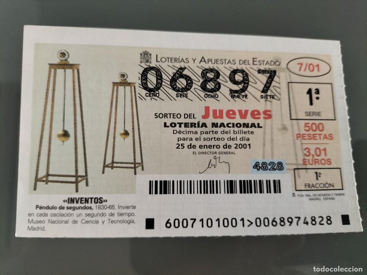 Nationale spanische Lotterie: 1 DECIMO LOTERIA DEL JUEVES -- 25 ENERO 2001 - 7/01 - INVENTOS - PENDULO DE SEGUNDOS