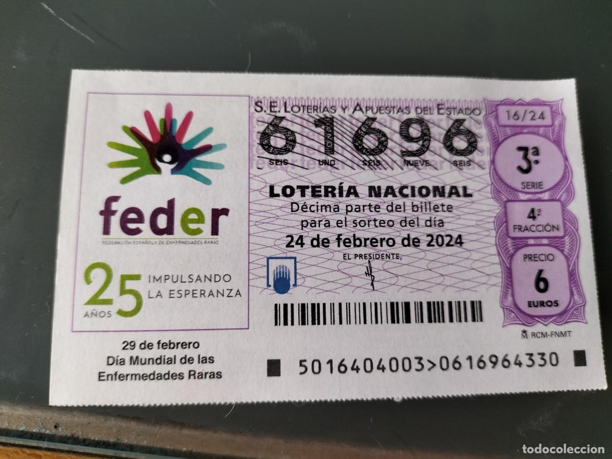 Lotteria Nationale Spagnola: 1 DECIMO LOTERIA NACIONAL SABADO 2 FEBRERO 2024 16/24 - DIA MUNDIAL DE LAS ENFERMEDADES RARAS
