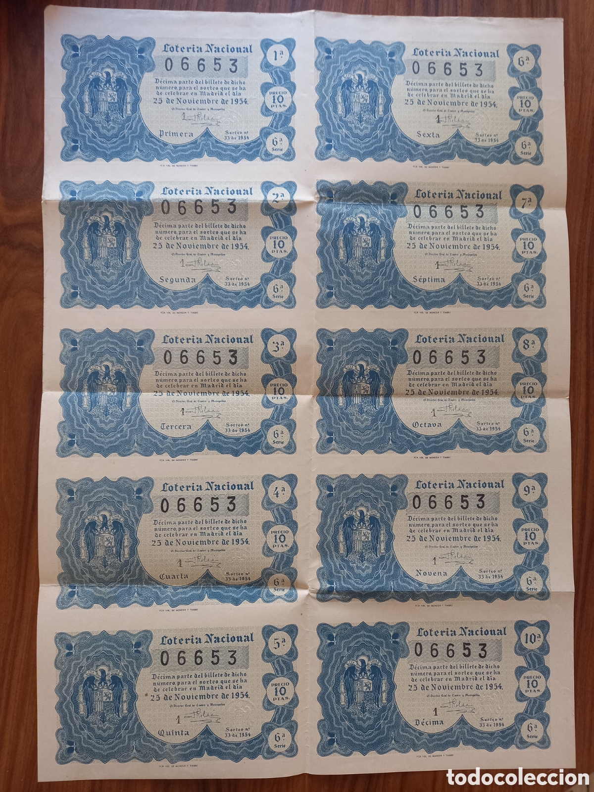 Nationale spanische Lotterie: Loteria Nacional. D&eacute;cimo completo A&ntilde;o 1954