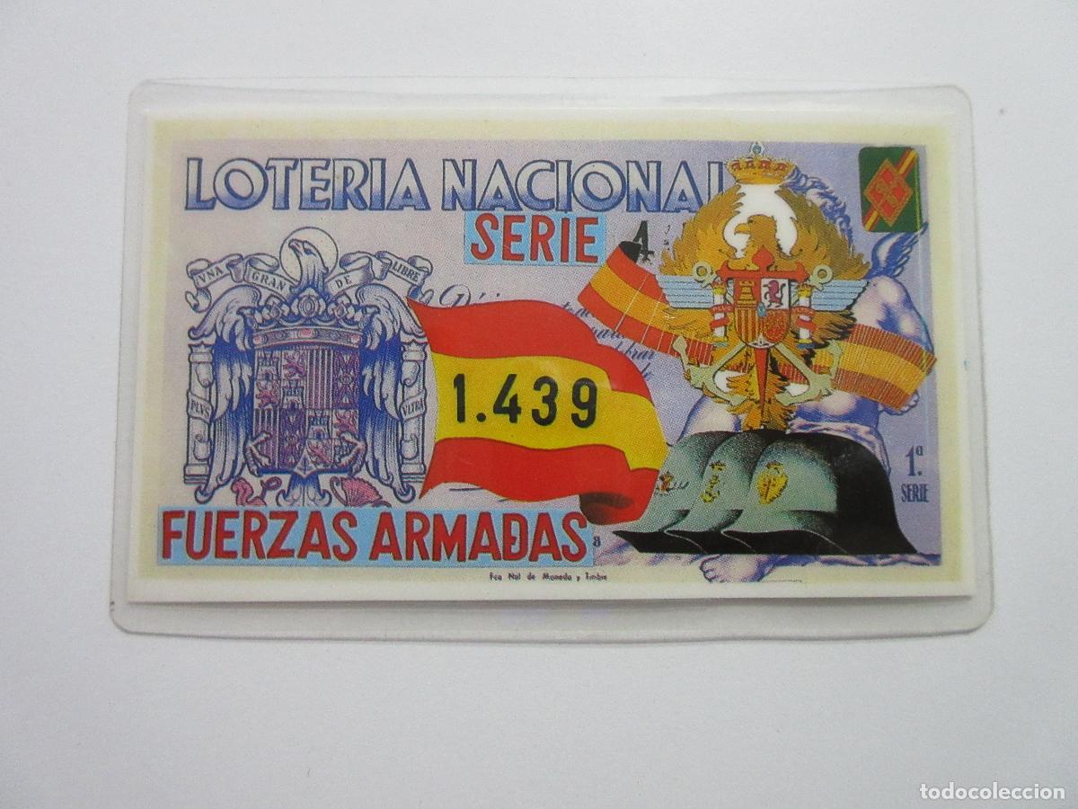 Loter&iacute;a Nacional: TARJETA PLASTIFICADO LOTERIA NAVIDAD 1985 - FRANCISCO FRANCO SERIE FUERZAS ARMADAS