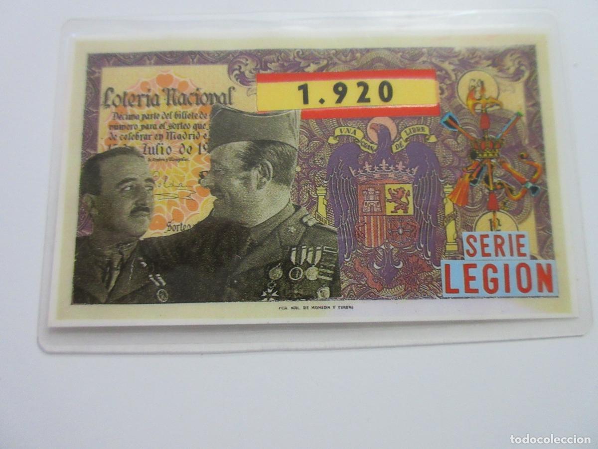 Loter&iacute;a nacional: TARJETA PLASTIFICADO LOTERIA NAVIDAD 1985 FRANCISCO FRANCO JOSE ANTONIO PRIMO SERIE LEGION