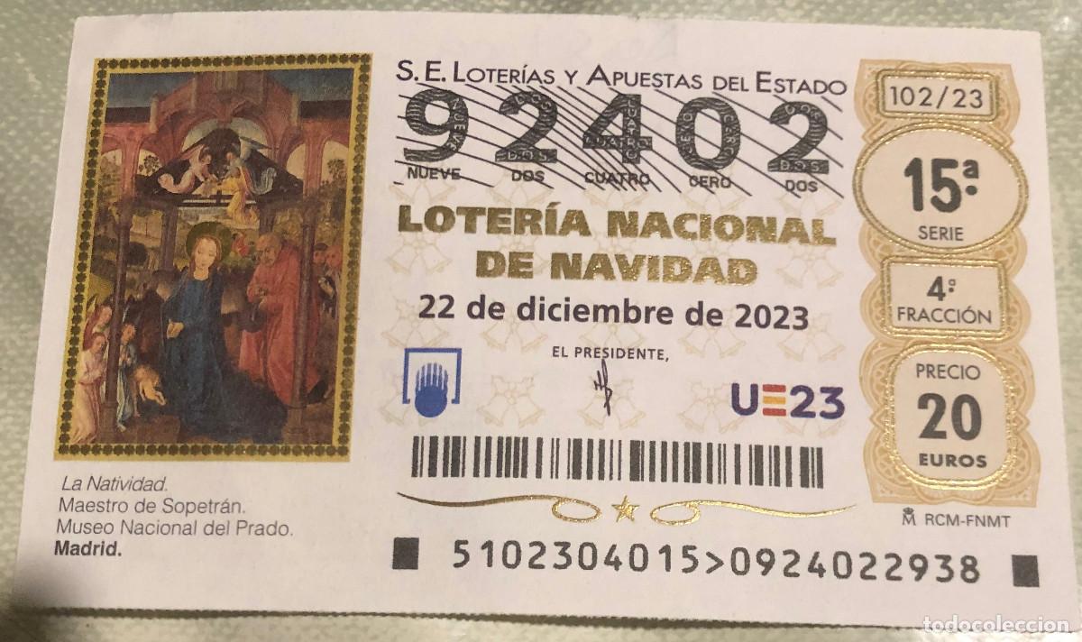 Loter&iacute;a Nacional: Loter&iacute;a de Navidad. 22 de Diciembre de 2023. N&ordm; 92402. Sello de D&ntilde;a. Carmen, Montequinto, Sevilla.