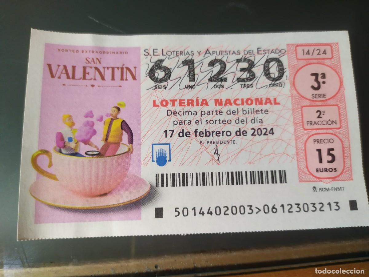 National Spanish Lottery: 1 DECIMO LOTERIA NACIONAL SABADO 17 FEBRERO 2024 - 14/24 SAN VALENTIN ( FONDO ROSA