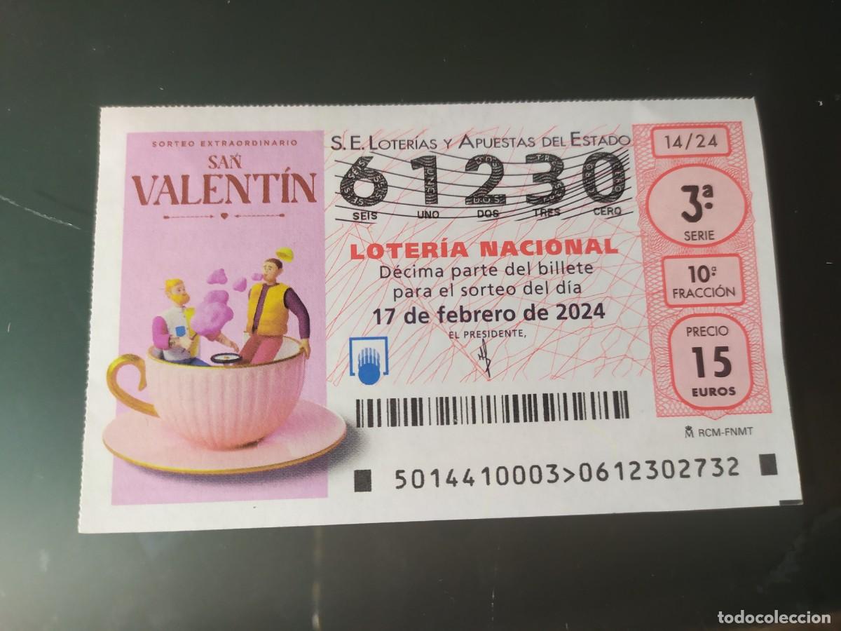 National Spanish Lottery: 1 DECIMO LOTERIA NACIONAL SABADO 17 FEBRERO 2024 - 14/24 SAN VALENTIN ( FONDO ROSA