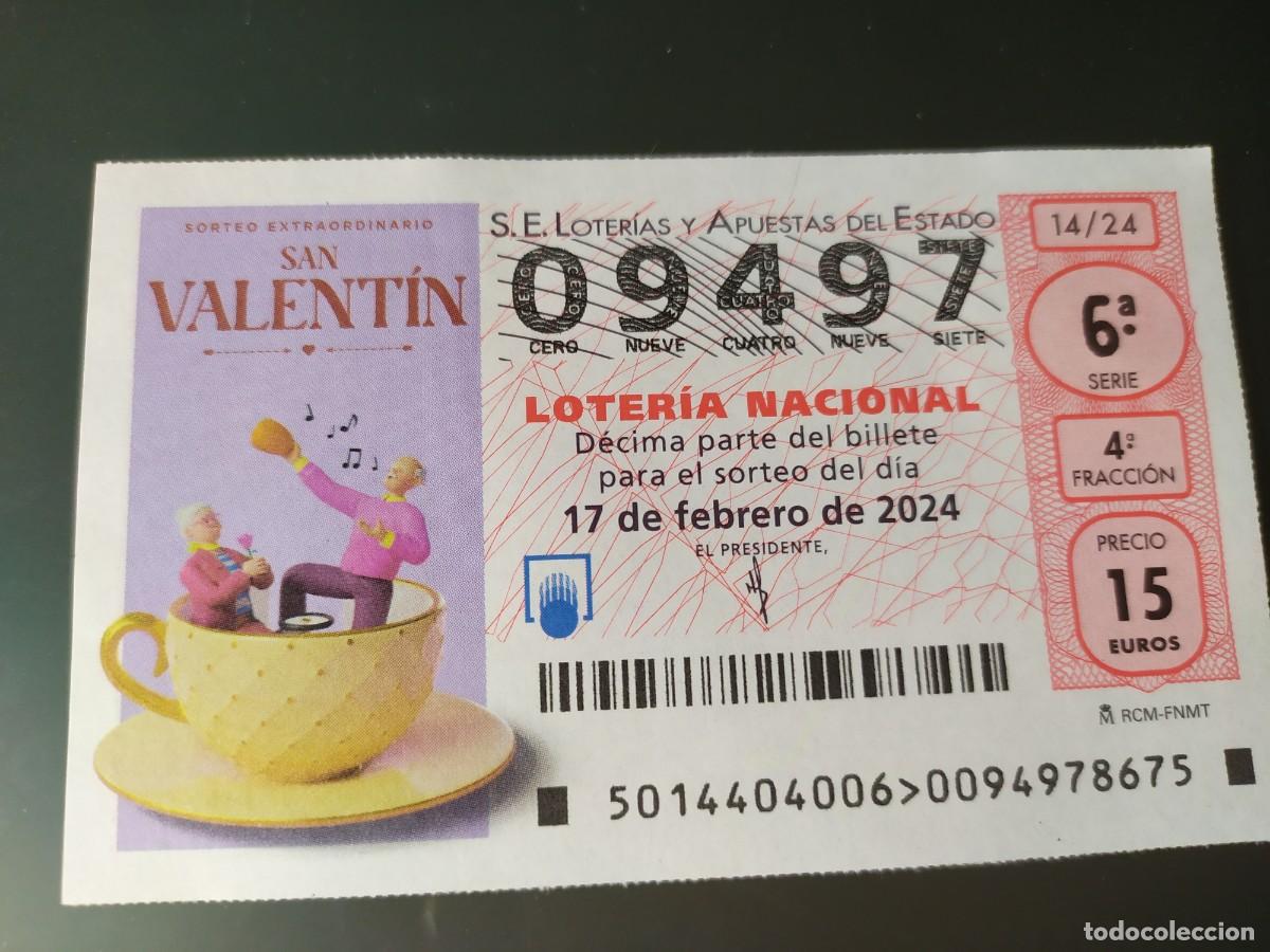 National Spanish Lottery: 1 DECIMO LOTERIA NACIONAL SABADO 17 FEBRERO 2024 - 14/24 SAN VALENTIN ( FONDO LILA