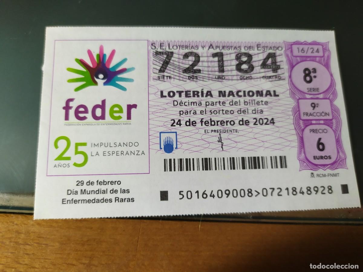 National Spanish Lottery: 1 DECIMO LOTERIA NACIONAL SABADO 2 FEBRERO 2024 16/24 - DIA MUNDIAL DE LAS ENFERMEDADES RARAS