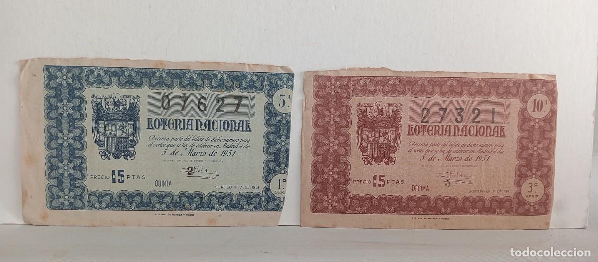 Loter&iacute;a Nacional: LOTERIA NACIONAL. CONJUNTO DE 2 D&Eacute;CIMOS. 5 DE MARZO DE 1951