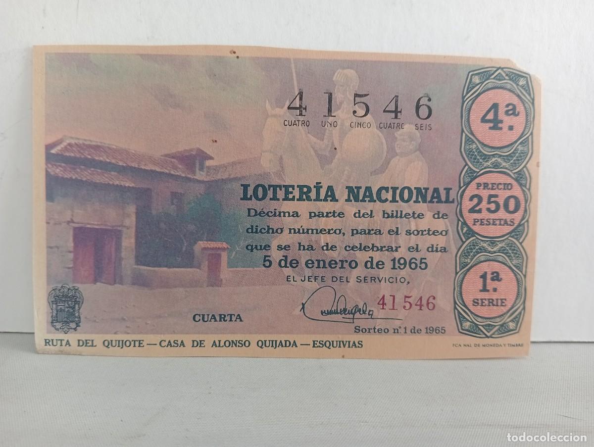 Loter&iacute;a Nacional: LOTERIA NACIONAL. D&Eacute;CIMO. 5 DE ENERO DE 1965. RUTA DEL QUIJOTE &ndash; CASA DE ALONSO QUIJADA &ndash; ESQUIVIAS
