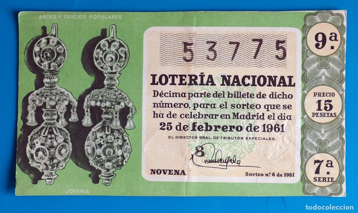 National Spanish Lottery: D&Eacute;CIMO DE LOTER&Iacute;A: LOTER&Iacute;A NACIONAL. ADMON.VALENCIA. 25 DE FEFRERO 1961