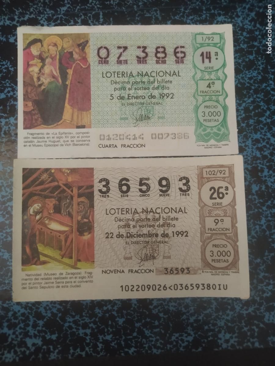 Nationale spanische Lotterie: LOTER&Iacute;A NACIONAL DEL SABADO - A&Ntilde;O 1992 COMPLETO -