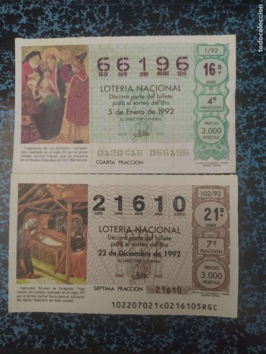 Nationale spanische Lotterie: LOTER&Iacute;A NACIONAL DEL SABADO - A&Ntilde;O 1992 COMPLETO -