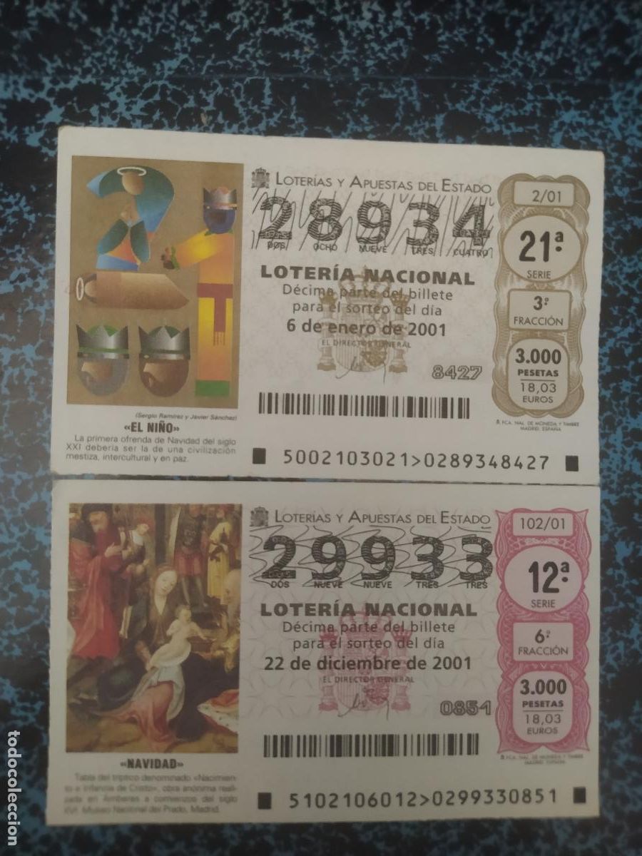 National Spanish Lottery: LOTER&Iacute;A NACIONAL DEL SABADO - A&Ntilde;O 2001 COMPLETO -