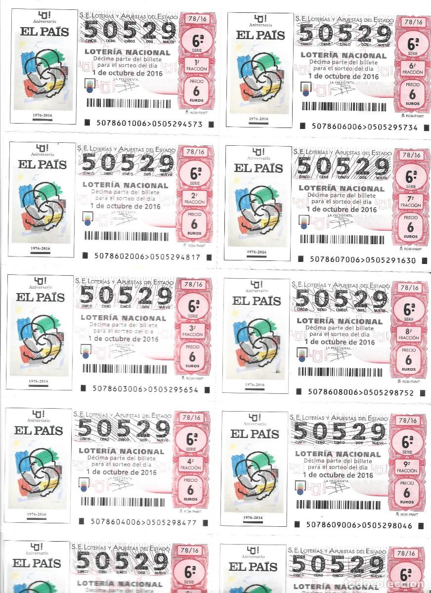 National Spanish Lottery: 1 hoja de loteria nacional 10 num. 1/10/2016