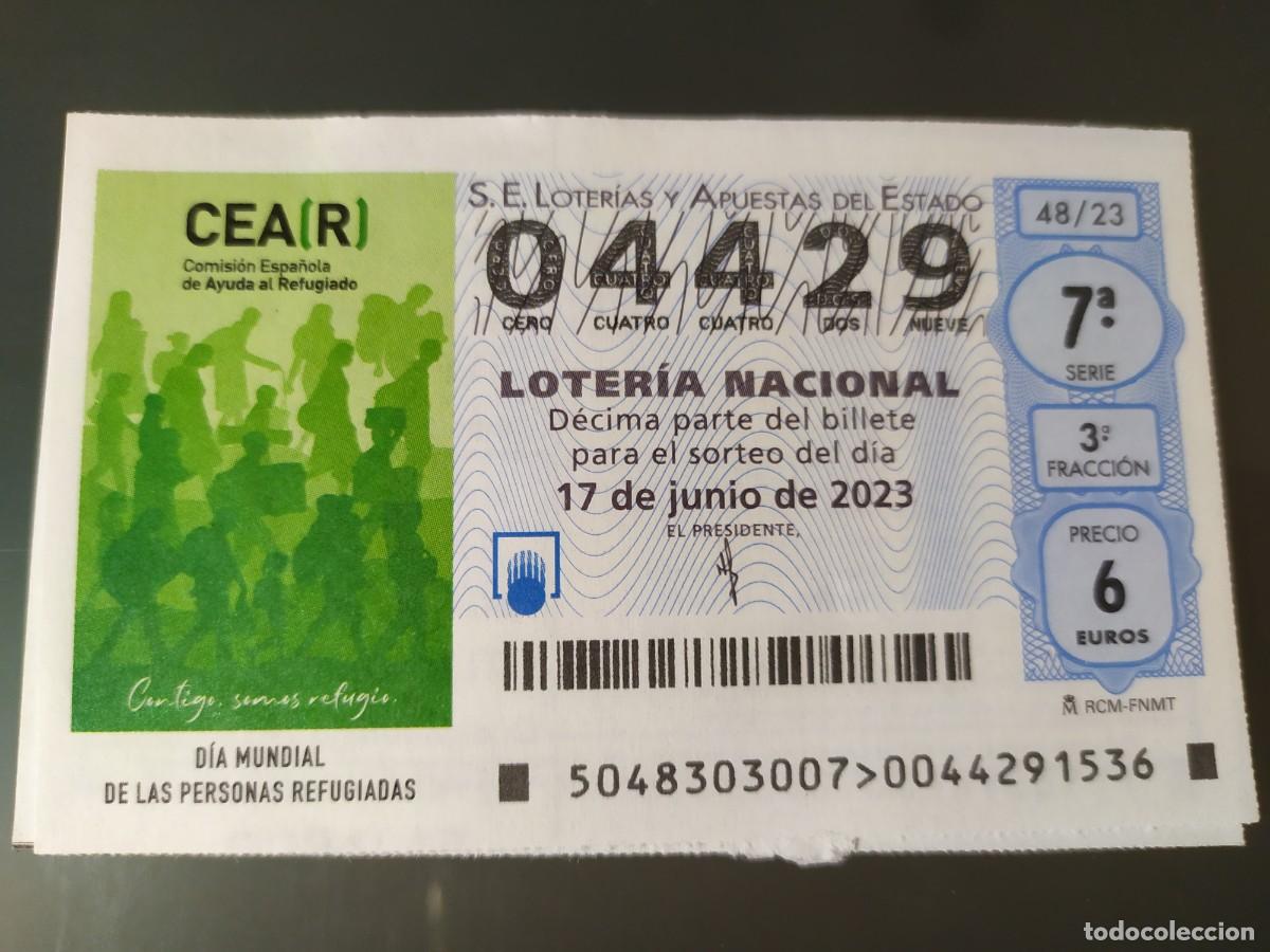Lotteria Nationale Spagnola: 1 DECIMO LOTERIA NACIONAL SABADO 17 JUNIO 2023 48/23 - DIA MUNDIAL DE LAS PERSONAS REFUGIADAS