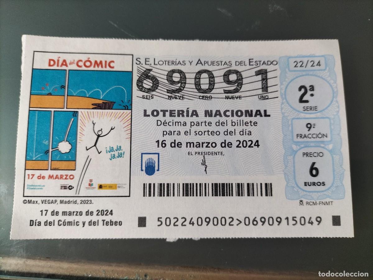 Nationale spanische Lotterie: 1 DECIMO LOTERIA NACIONAL SABADO 16 MARZO 2024 22/24 - DIA DEL COMIC Y DEL TEBEO