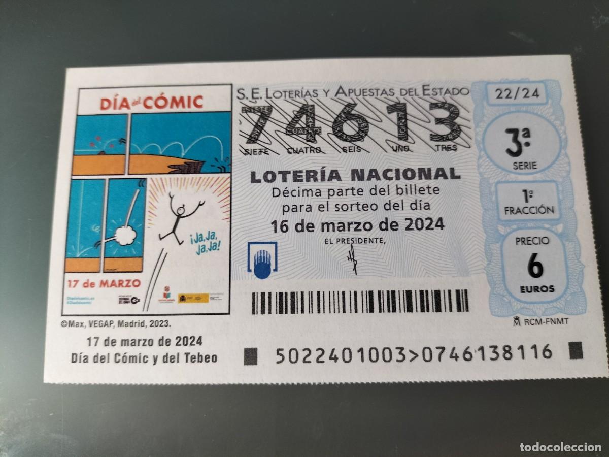 Nationale spanische Lotterie: 1 DECIMO LOTERIA NACIONAL SABADO 16 MARZO 2024 22/24 - DIA DEL COMIC Y DEL TEBEO