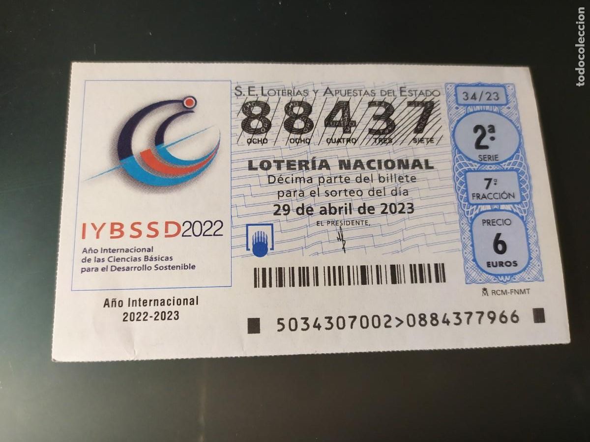 Lotaria Nacional: 1 DECIMO LOTERIA NACIONAL SABADO 29 ABRIL 2023 - 34/23 A&Ntilde;O CIENCIAS BASICAS PARA EL DESARROLLO SOSTE