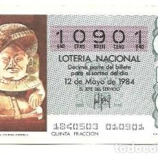 Lotería Nacional: LOTERÍA NACIONAL - 12 DE MAYO DE 1984 - NÚMERO CAPICÚA -10901