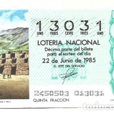 Lotería Nacional: LOTERÍA NACIONAL - 22 DE JUNIO DE 1985 - NÚMERO CAPICÚA -13031