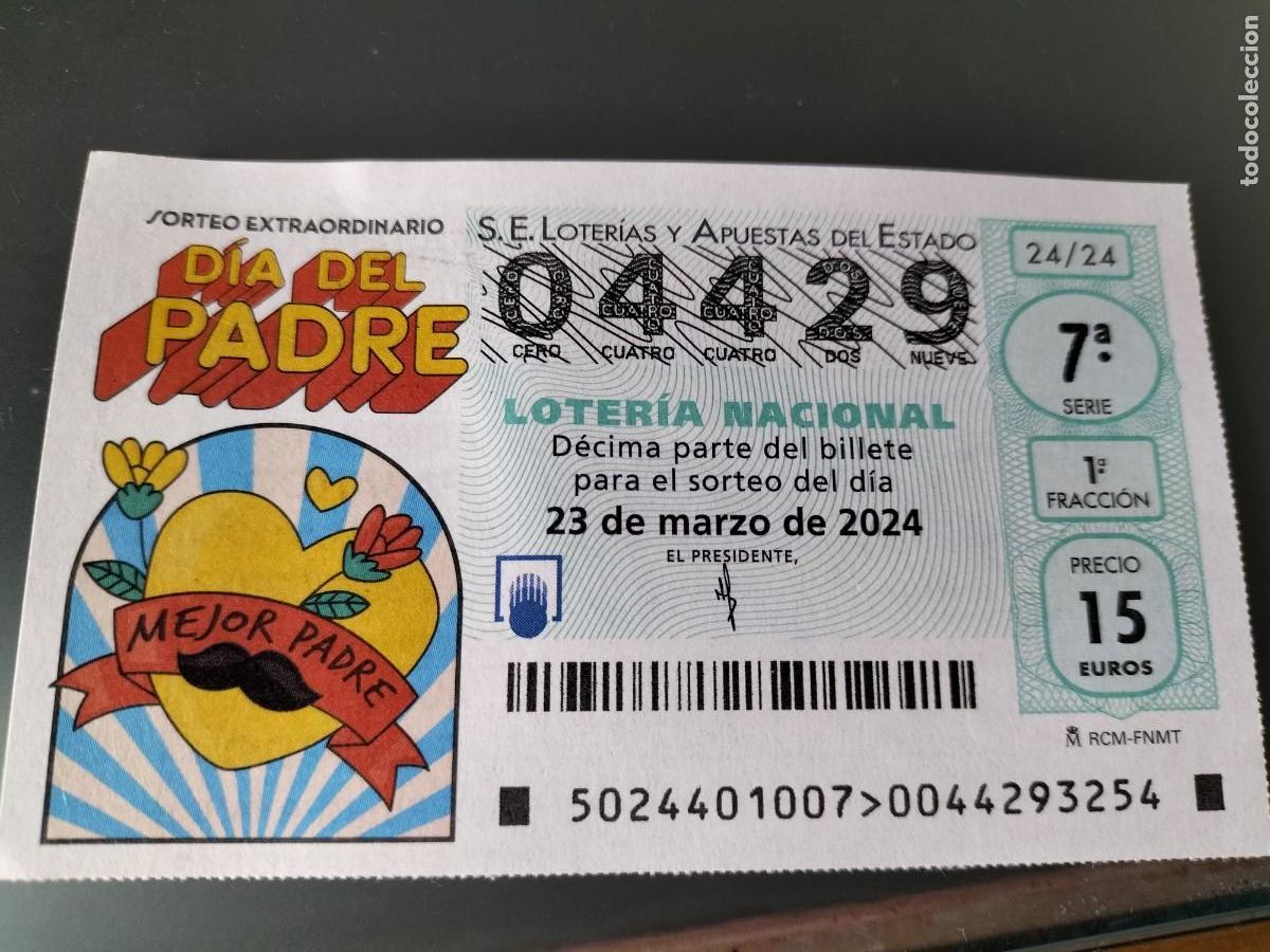 Lotaria Nacional: 1 DECIMO LOTERIA NACIONAL SABADO 23 MARZO 2024 - 24/24 DIA DEL PADRE - CORAZON MEJOR PADRE