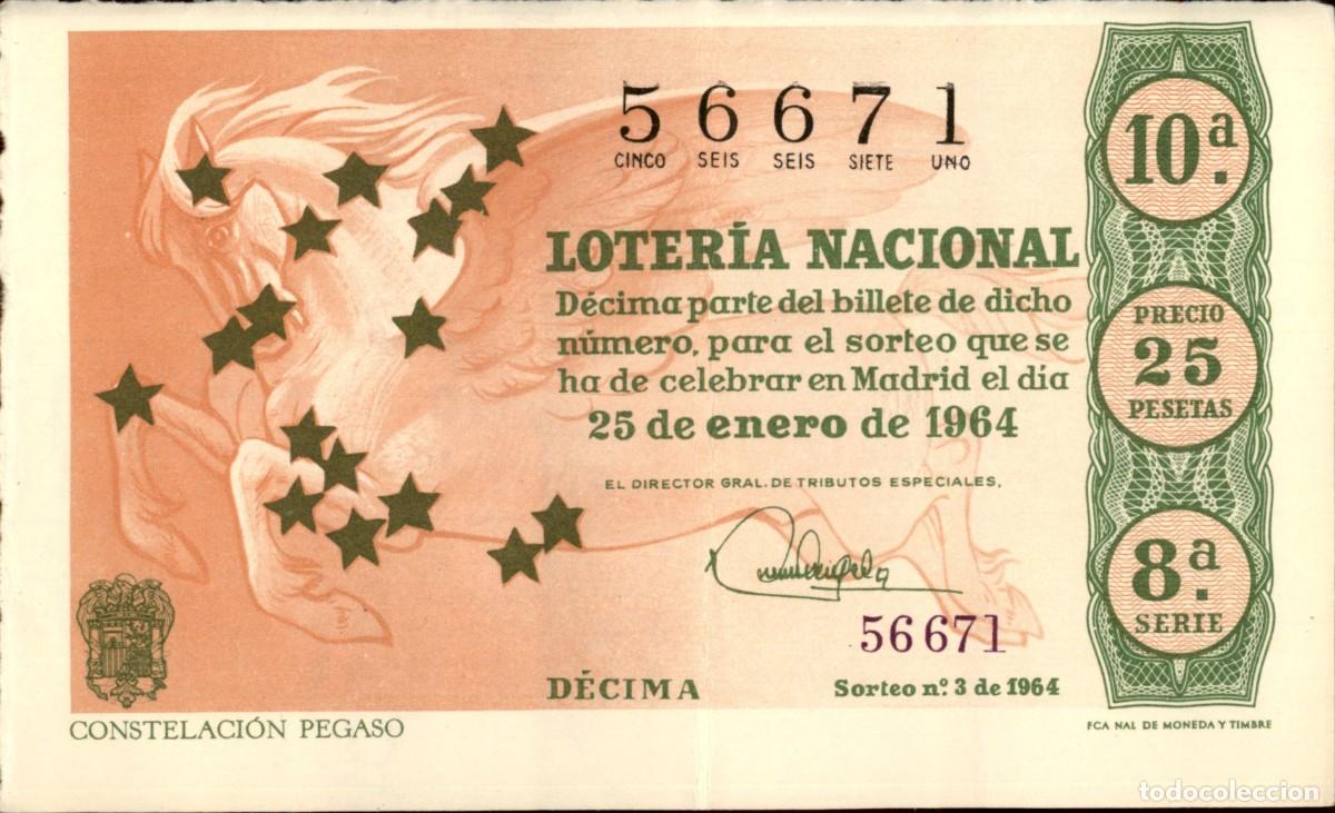 Loter&iacute;a nacional: Loteria Nacional - 25 de enero de 1964 - Constelacion Pegaso