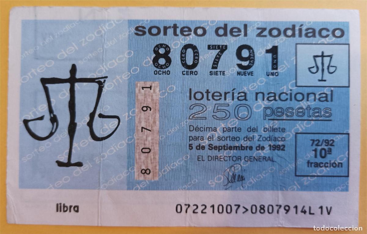 National Spanish Lottery: Loter&iacute;a Nacional, Zodiaco, a&ntilde;o 1992, sorteo 72, Libra