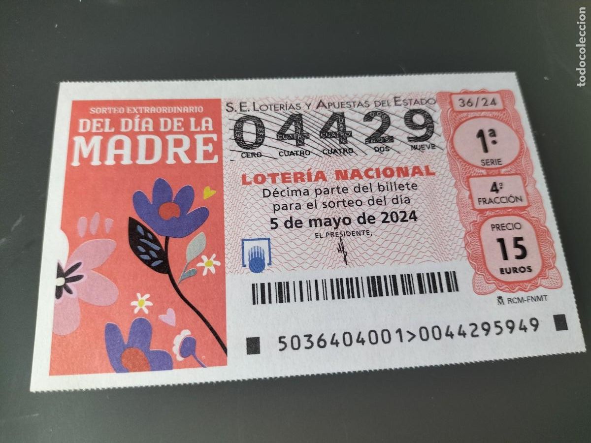Nationale spanische Lotterie: 1 DECIMO LOTERIA NACIONAL SABADO 5 MAYO 2024 - 36/24 - DIA DE LA MADRE