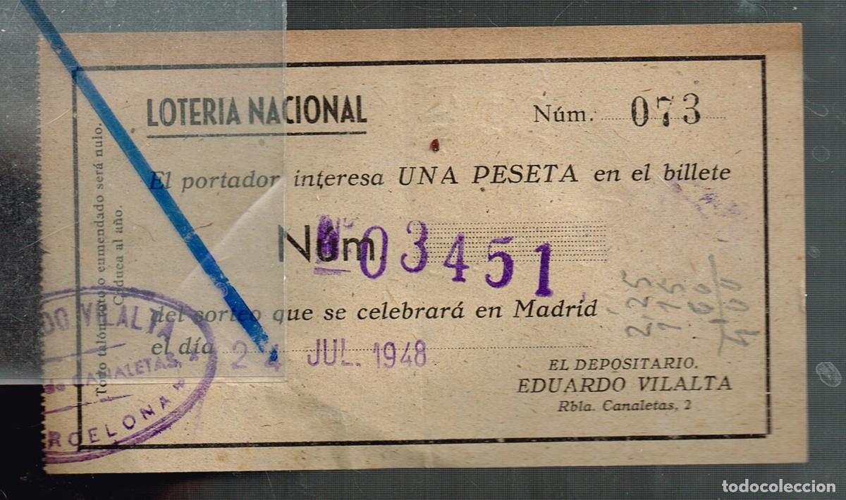National Spanish Lottery: LOTER&Iacute;A NACIONAL EDUARDO VILALTA BARCELONA PARTICIPACI&Oacute;N 073 1 PTA. EN N&ordm;03451 24/7/48