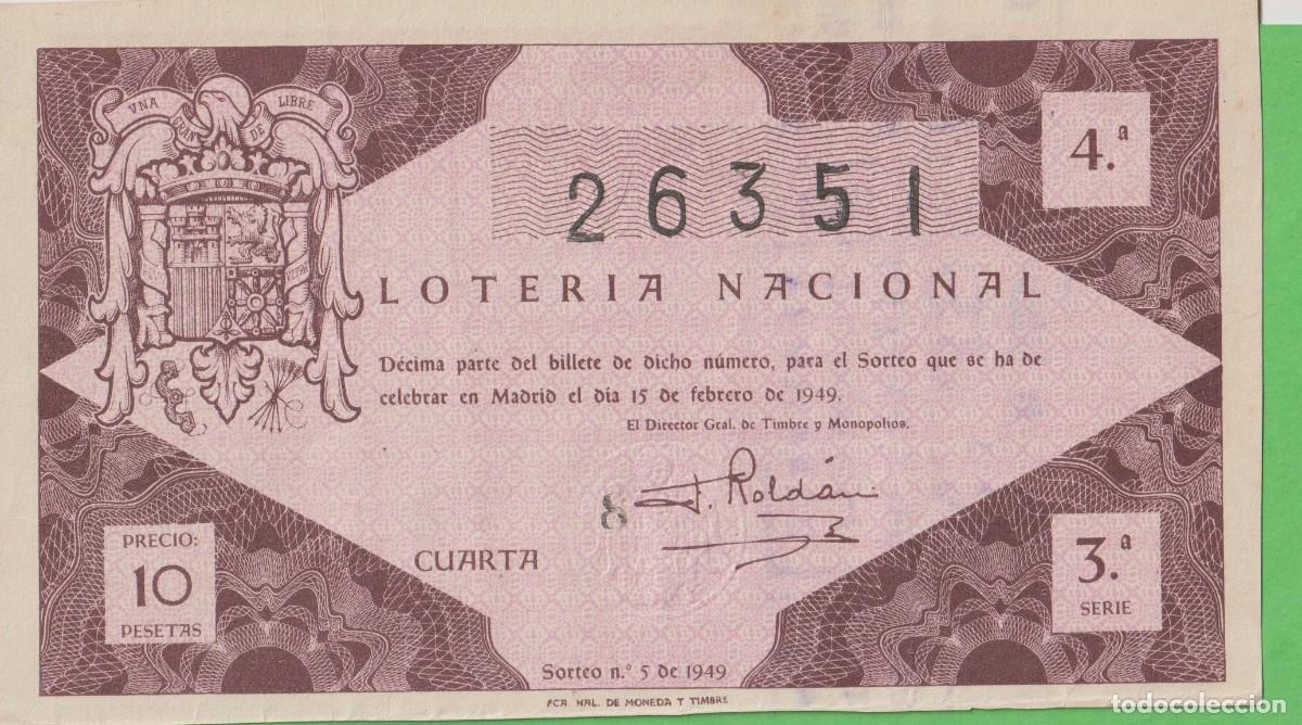 Lotaria Nacional: LOTERIA NACIONAL - SORTEO - 5 - 1949 - SERIE 3&ordf; FRACCI&Oacute;N 4&ordf; - ADM.- 39 - BARCELONA