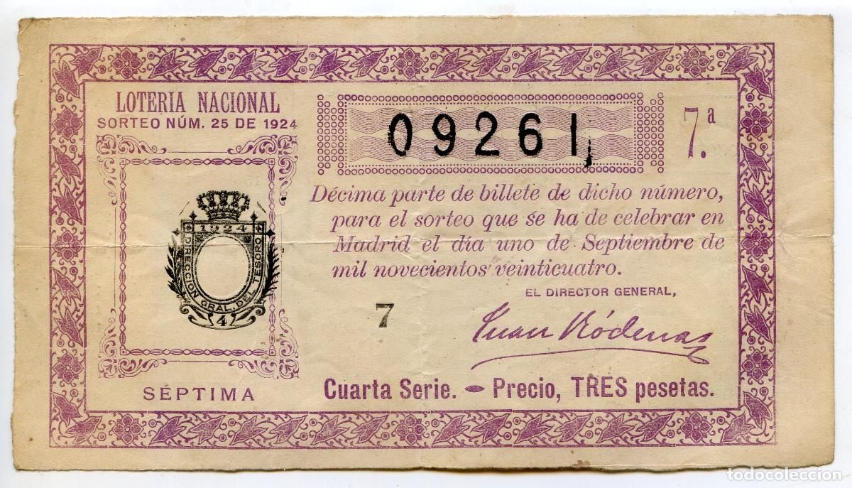 Loter&iacute;a Nacional: D&eacute;cimo de loter&iacute;a 09261 para el 1 de septiembre de 1924
