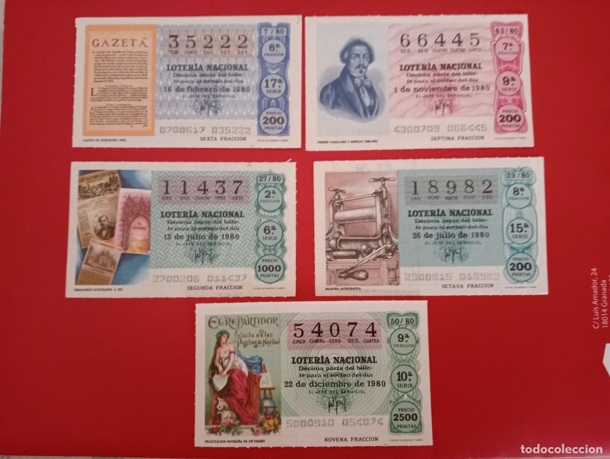 National Spanish Lottery: 5- DECIMOS DE LOTERIA NACIONAL A&Ntilde;O 1980, sorteos 7-27-29-43y 50