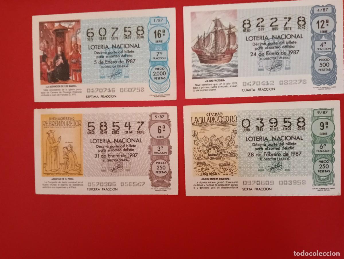 National Spanish Lottery: 4- DECIMOS DE LOTERIA NACIONAL A&Ntilde;O 1987, sorteos 1-4-5-9