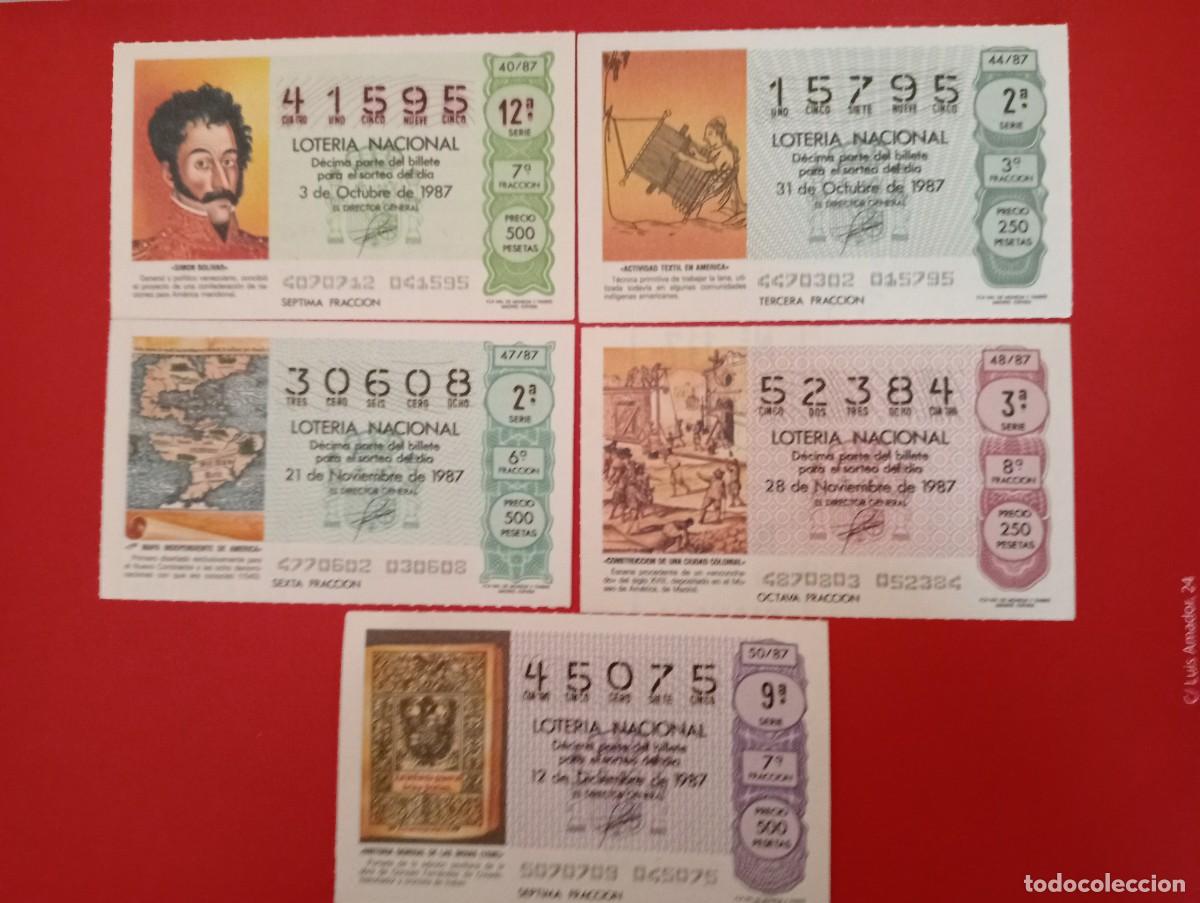 National Spanish Lottery: 5- DECIMOS DE LOTERIA NACIONAL A&Ntilde;O 1987, sorteos 40-44-47-48-50, administracion