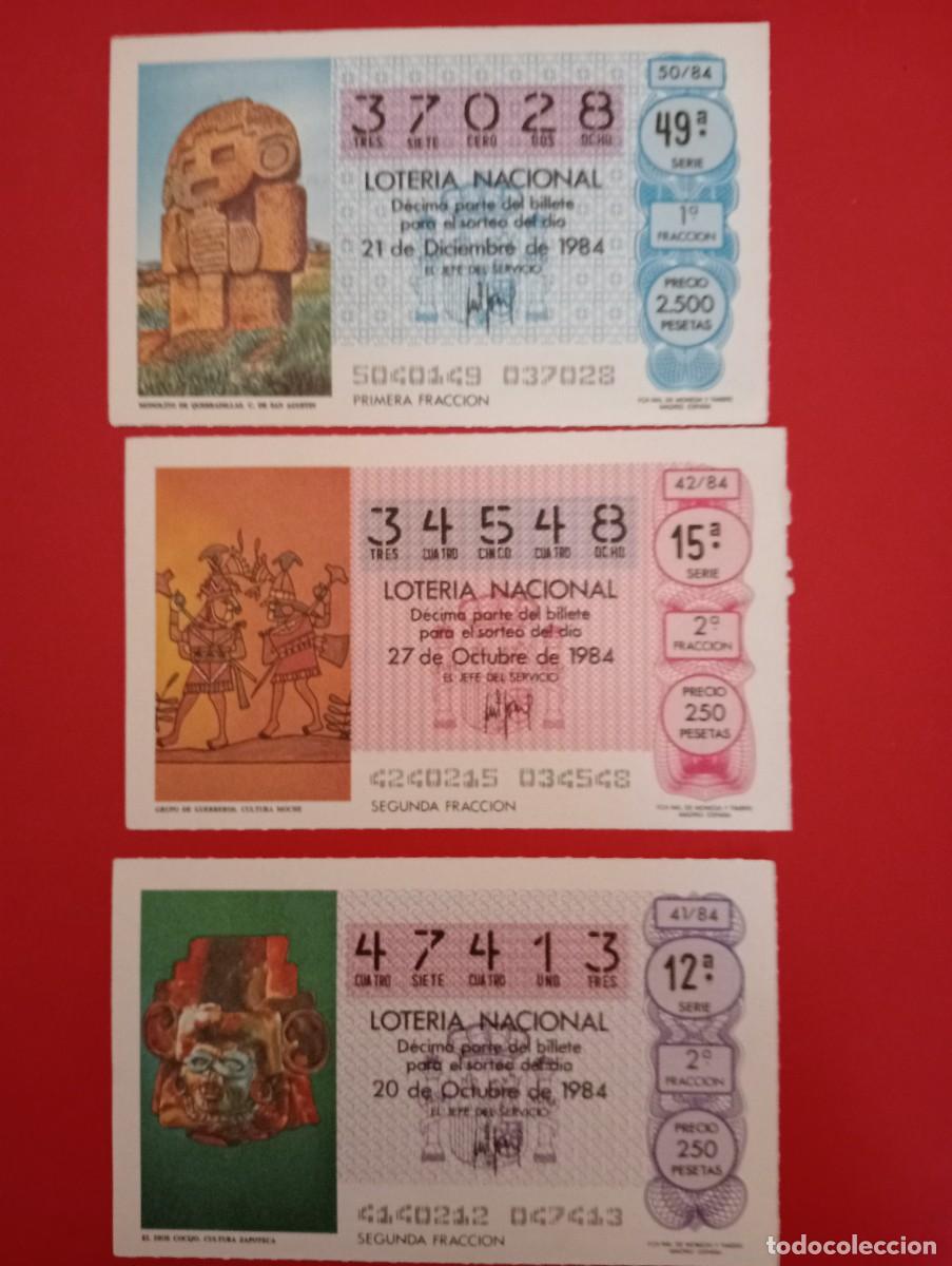National Spanish Lottery: 3-DECIMOS DE LOTERIA NACIONAL 1984 sorteos 41-42-50,administraciones