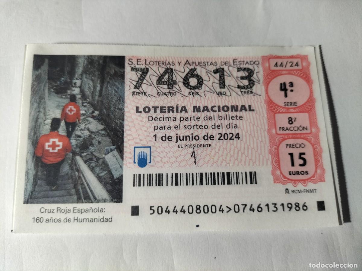 Loterie Nationale: 1 DECIMO LOTERIA NACIONAL SABADO 1 JUNIO 2024 - 44/24 - CRUZ ROJA ESPA&Ntilde;OLA