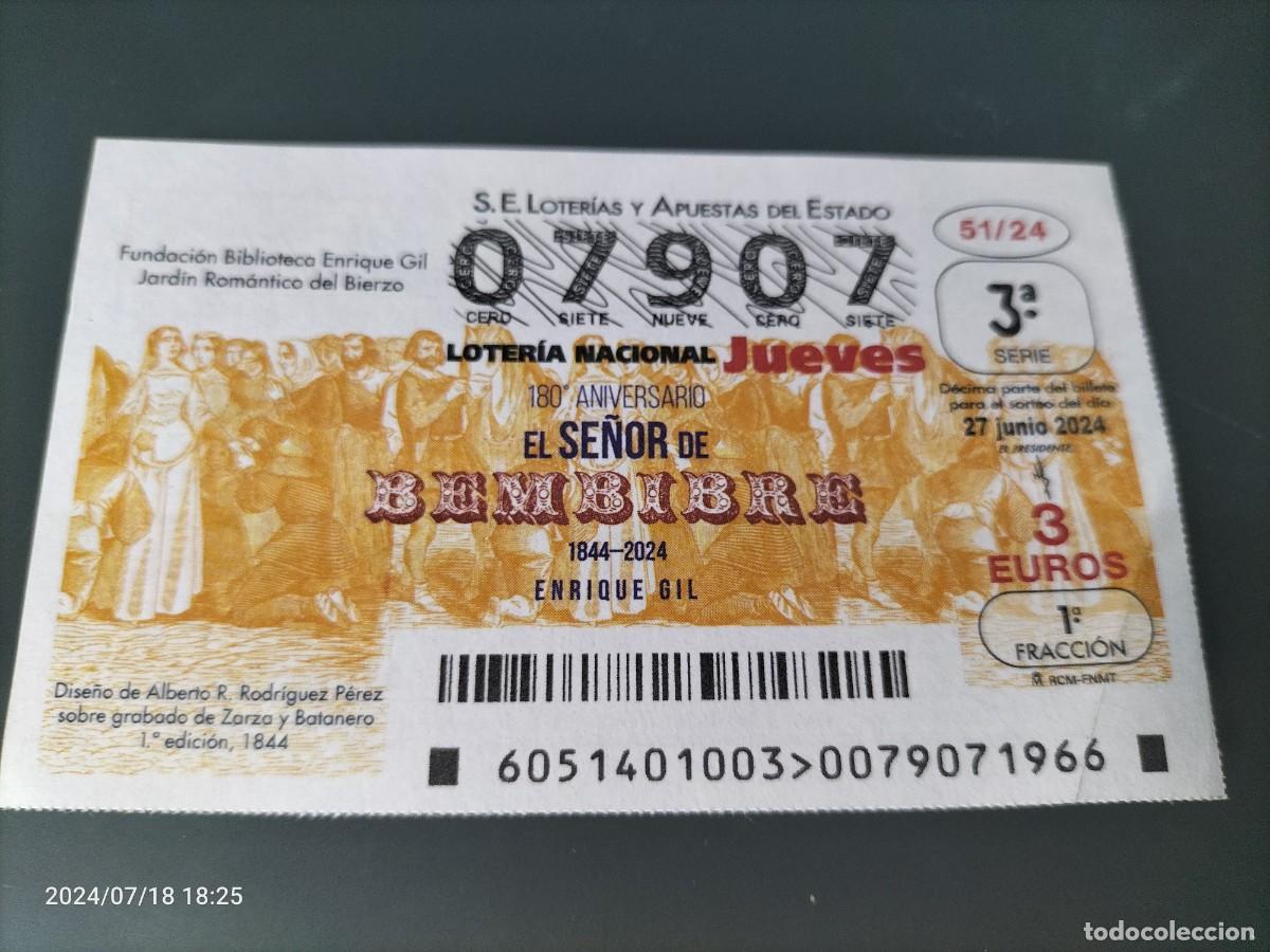 Loterie Nationale: 1 DECIMO LOTERIA NACIONAL JUEVES - 27 JUNIO 2024 - 51/24 FUNDACI&Oacute;N BIBLIOTECA ENRIQUE GIL - BIERZO