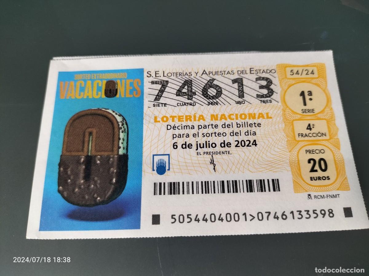 Loterie Nationale: 1 DECIMO LOTERIA NACIONAL SABADO - 6 JULIO 2024 - 54/24 SORTEO EXTRAORDINARIO VACACIONES